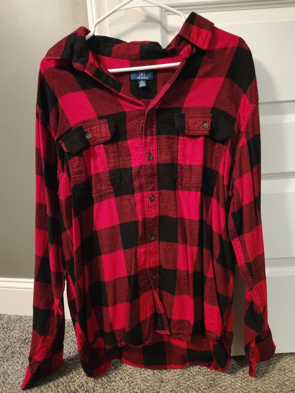GEORGE Mens Super Soft Buffalo Plaid Flannel Shirt Size XL 46-48 Black & Red New